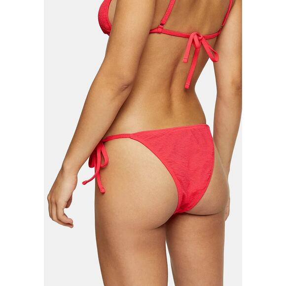 Topshop Crinkle High Tie Bikini Bottom Red Size 4 - Picture 2 of 9